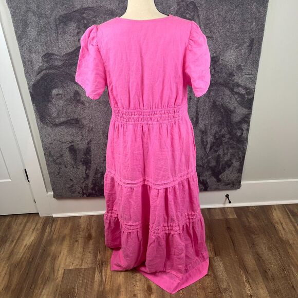 Quince European Linen Tiered Maxi Dress Lined Pink Women's L Cinch Waist - Picture 7 of 12